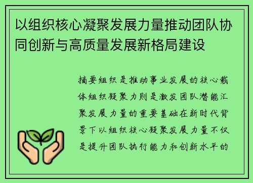 以组织核心凝聚发展力量推动团队协同创新与高质量发展新格局建设 以组织核心凝聚发展力量推动团队协同创新与高质量发展新格局建设
